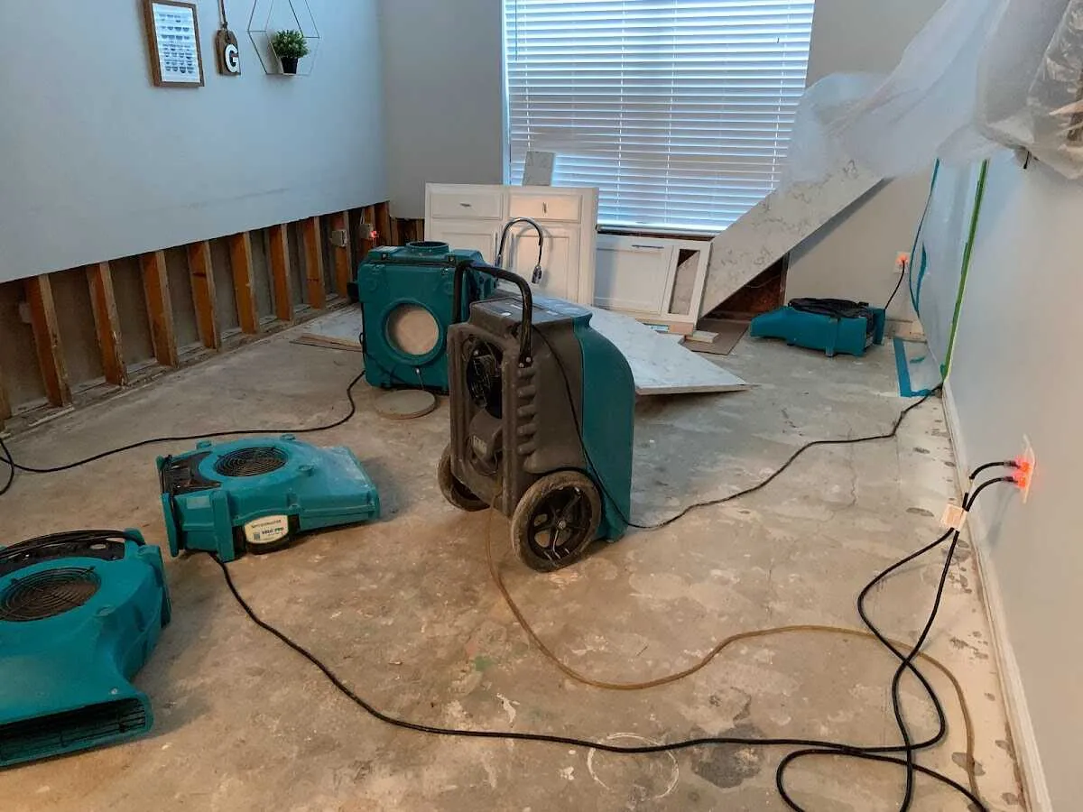 Dehumidifier in flood-cut room for Water Damage Restoration in Seabrook